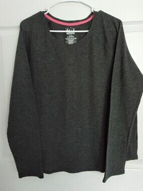 Sonoma Charcoal Gray Long-Sleeve Womens Crewneck with Pink Neck Trim